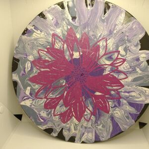 Hand Crafted Colorful Dahlia Flower Fluid Art Painting On 12" Vinyl Record
